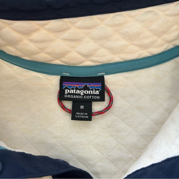 Patagonia Snap T Quilted Pullover Sweater Cream/Navy Blue Size Medium - Picture 6 of 10